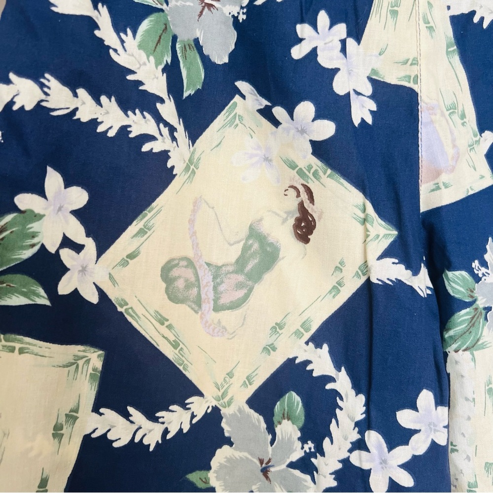 VTG Roundy Bay Hawaiian Capri Pants Blue Vacay Retro Boho Hipster Cruise - Picture 4 of 6